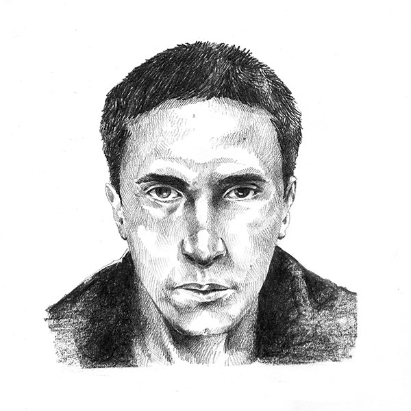 Portrait d'Igor, jeune homme de 20 ans, réalisé au crayon en noir et blanc