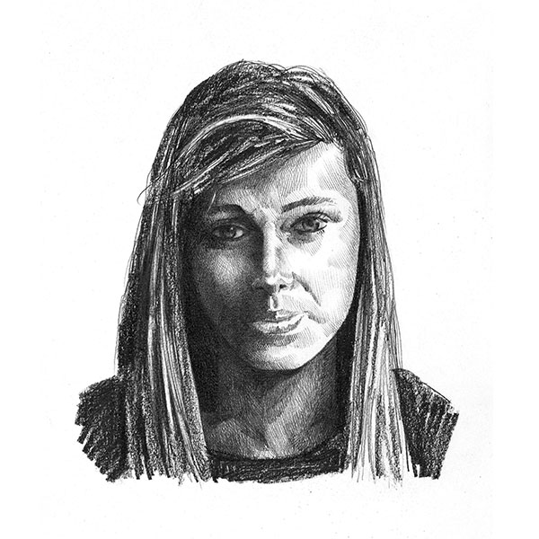 Portrait de Julia, jeune fille de 17 ans, réalisé au crayon en noir et blanc